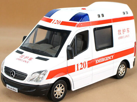 1:32 Scale White-Red Diecast Mercedes-Benz Ambulance Van Toy