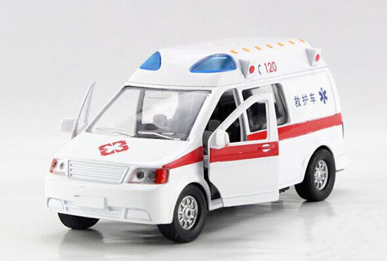White-Red 1:32 Scale Die-Cast Ambulance Van Toy