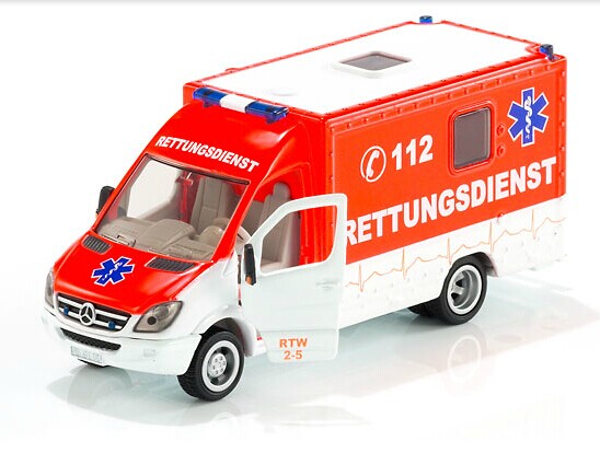 Red-White Kid SIKU 2108 Diecast Mercedes-Benz Ambulance Van Toy