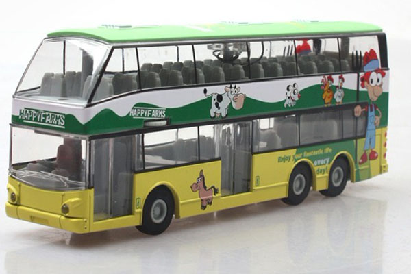 Kids Yellow-Green 1:32 Die-Cast Happy Farm Double Decker Bus Toy