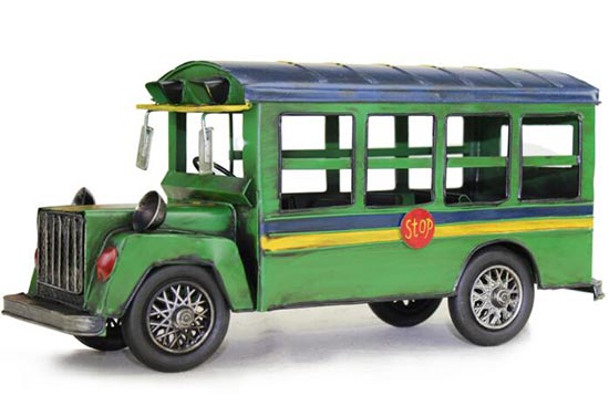 Green Medium Scale Tinplate Vintage 1960s School Bus Model