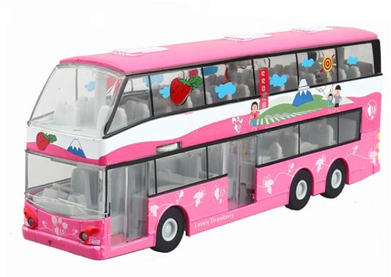 Kids 1:32 Scale Pink Strawberry Diecast Double Decker Bus Toy