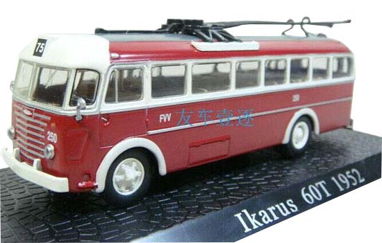 Red 1:72 Scale Atlas Diecast Ikarus 60T 1952 Bus Model