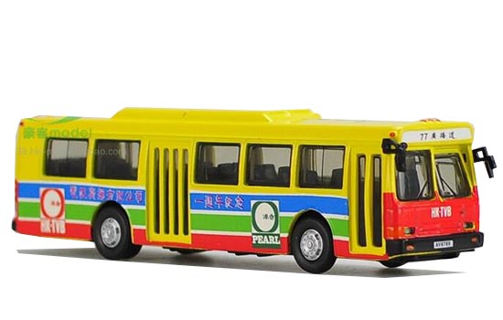 Yellow-Red 1:76 Scale HK-TVB Diecast Flxible City Bus Model