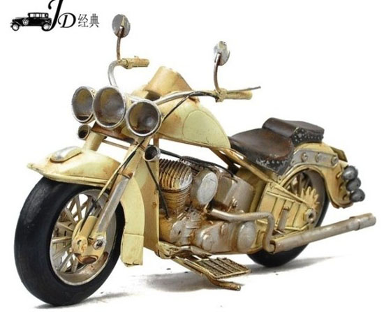 Light Yellow Vintage Style Tinplate Motorcycle Model