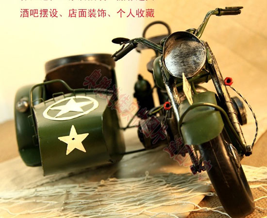 Army Green Large Scale Tinplate Military Motorcycle Model
