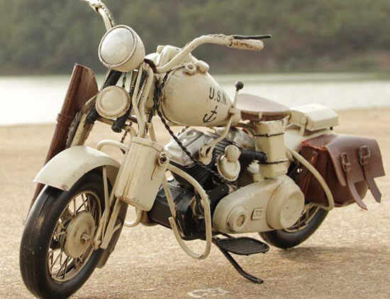 Large Scale White Vintage U.S.N Harley Davidson Model