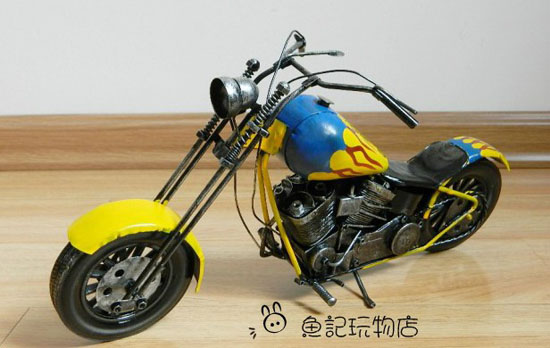 Yellow-Blue Yellow-Blue Tinplate Vintage Motorcycle Model