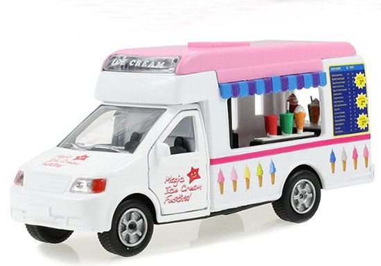 White-Pink Kids Diecast Ice Cream Motor Homes Van Toy
