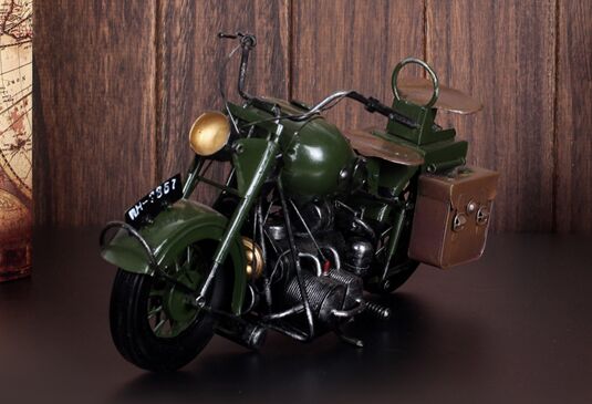 Tinplate Army Green Handmade Vintage Harley Davidson Model