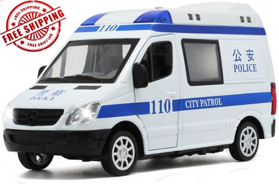 Kids 1:32 White-Blue Police Diecast Mercedes-Benz Sprinter Van