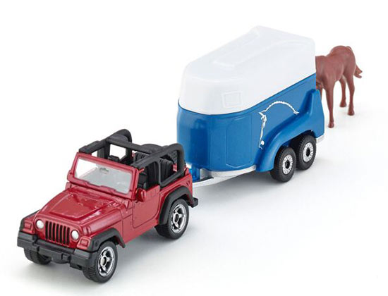 Red Mini Scale Kids SIKU 1651 Diecast Jeep With Trailer Toy