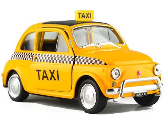 Kids Welly 1:36 Yellow Diecast Fiat Nuova 500 Taxi Toy