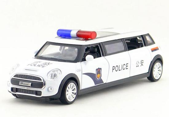 Long Size White Police Diecast Mini Cooper Toy