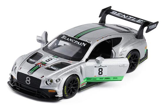 1:32 Scale Silver NO.8 Kids Diecast Bentley Continental GT3 Toy