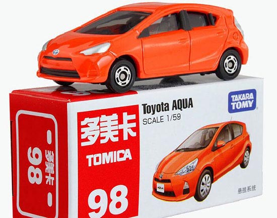 Orange 1:59 Scale Kids TOMY NO.98 Diecast Toyota AQUA Toy