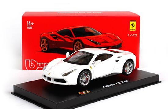 1:43 Scale White / Red Bburago Diecast Ferrari 488 GTB Model