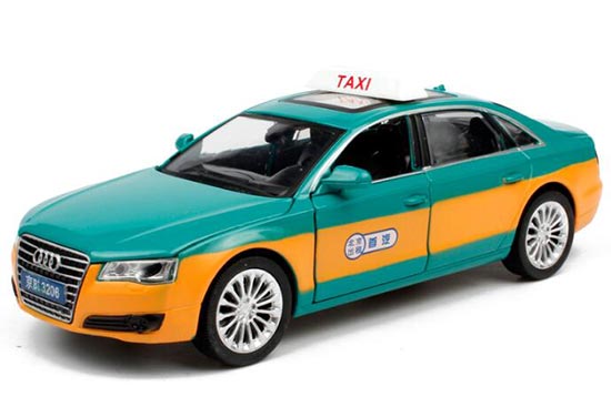 Kids 1:32 Scale Green-Yellow Diecast Audi A8 Taxi Toy
