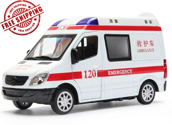White-Red 1:32 Scale Diecast Mercedes-Benz Ambulance Van Toy