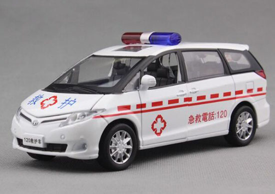 White-Red 1:32 Scale Diecast Toyota PREVIA Ambulance Car Toy