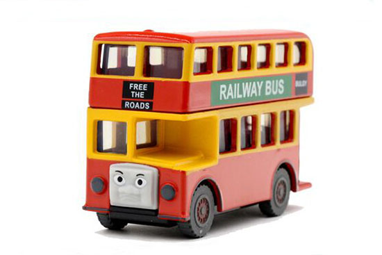 Kids Mini Scale Red Bulgy Theme Wooden Double Decker Bus Toy