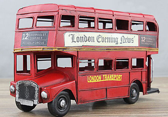 Red / White / Silver Tinplate Vintage London Double Decker Bus