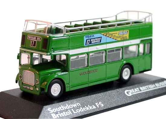 1:76 Scale Green Die-Cast Double Decker Sightseeing Bus Model