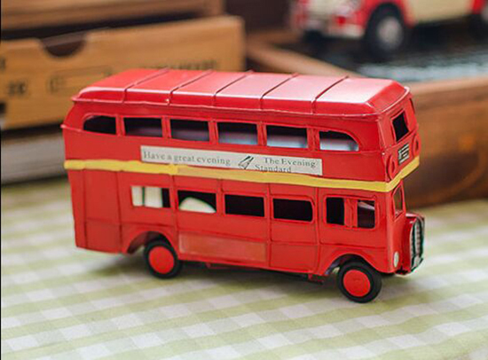 Small Red Tinplate Vintage NO.76 London Double Decker Bus Model