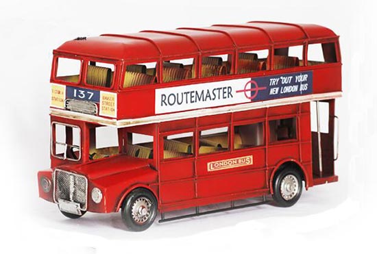 Vintage Medium Size Red Tinplate London Double Decker Bus Model