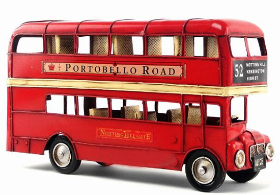 Red / Green Medium NO.52 Tinplate London Double Decker Bus Model