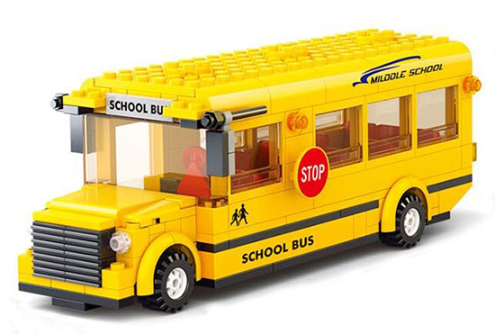 Kids Yellow 495 Pieces Building Blocks Plastic School Bus Toy