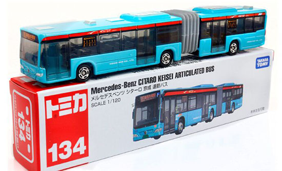 Blue 1:120 Kids TOMY Die-Cast Mercedes Benz Articulated Bus Toy