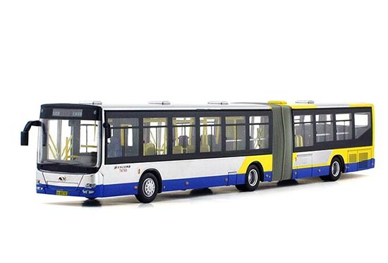 Silver-Yellow 1:64 NO.113 Diecast JingHua Articulated Bus Model