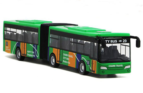Green /Red /Blue Pull-Back Function Die-Cast Articulated Bus Toy