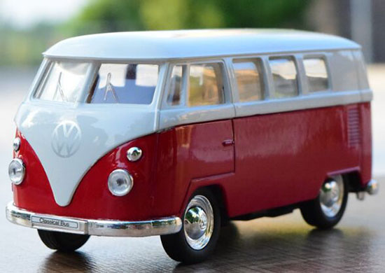 Kids 1:36 Scale Red-White Welly Diecast 1963 VW T1 Bus Toy