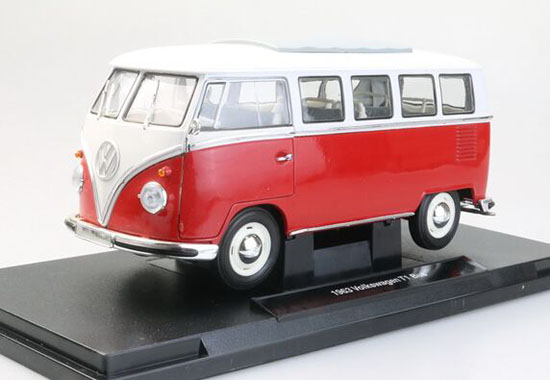 Red / Blue / Gray 1:18 Scale Diecast 1963 VW T1 Bus Model