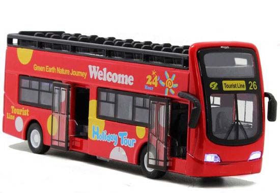 1:32 Scale Yellow / Green / Red Diecast Double Decker Bus Toy