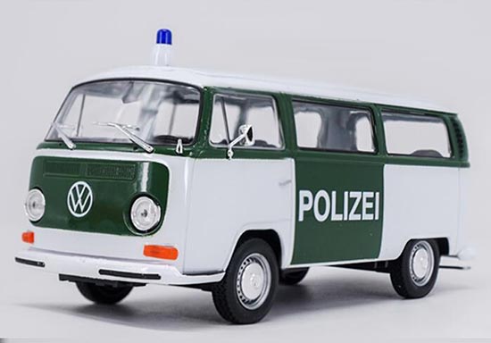 1:24 Scale Welly White-Green Police Diecast VW T2 Bus Model