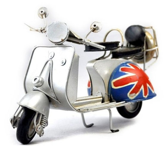 Mini Scale White Vintage Style Tinplate Motorcycle Model