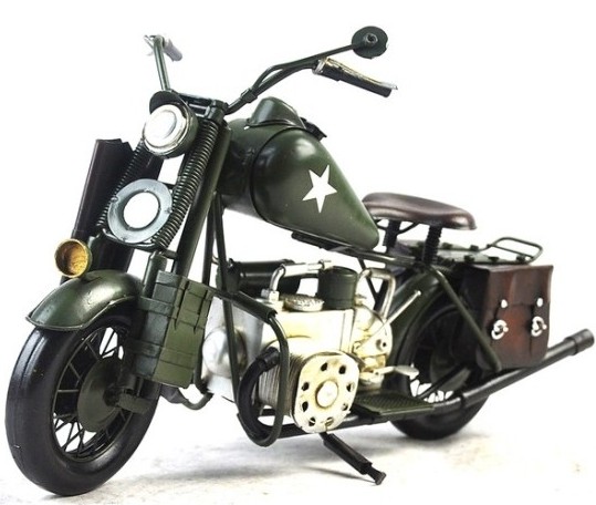 Large Scale Army Green 1943 Harley Davidson Motorcycle Model