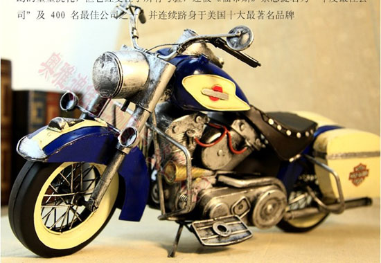 Blue-White Large Scale 1972 Harley Davidson Motorcycle Model