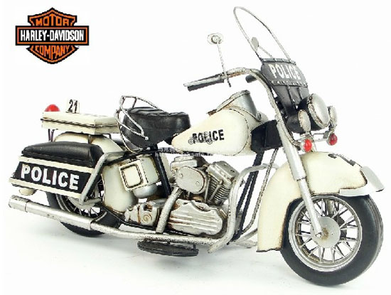 White-Black Large Scale 1978 Harley Davidson Police Motorcycle