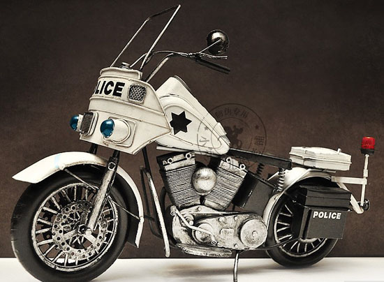 Large Scale White Police 1940s Harley Davidson Model