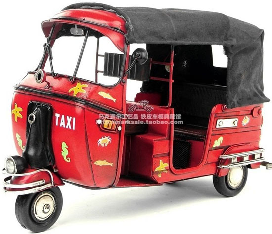 Large Scale Red-Black Tinplate 1948 Vespa Taxi Model