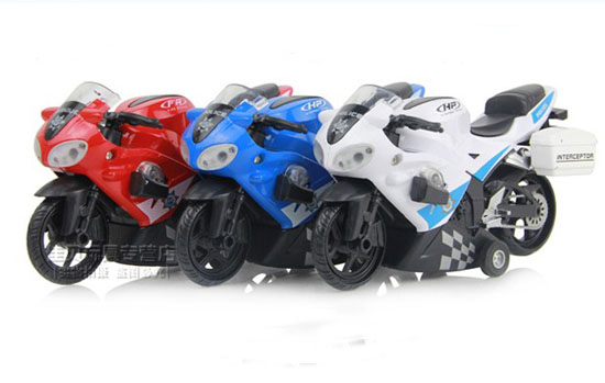 Red / White / Blue Kids Police Pull-Back Function Motorcycle Toy