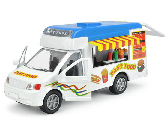 Kids White-Blue Die-Cast Fast Food Motor Homes Van Toy