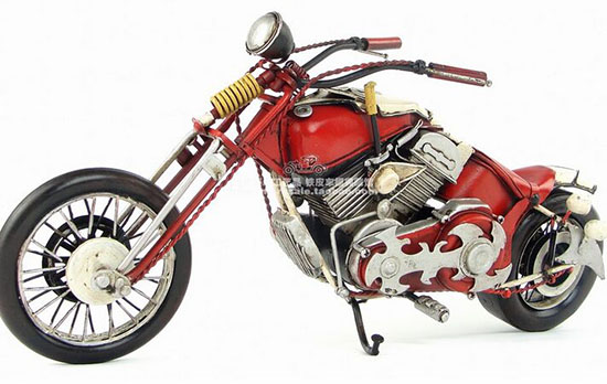Red Medium Scale Handmade Tinplate 1948 Harley Davidson Model