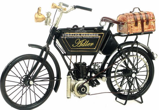 Black Handmade Medium Scale 1903 Adler Motorcycle Model