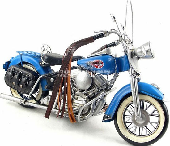 Blue Medium Scale Handmade 1966 Harley Davidson FLT Model