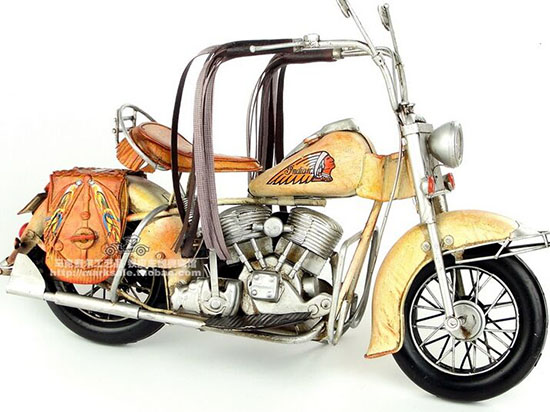 Handmade Yellow Tinplate Medium Scale 1957 Indian Motorcycle